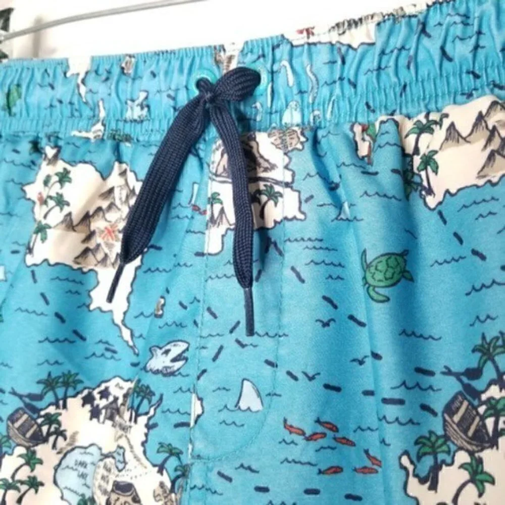 4/$25 Lands' End YTH Blue Map Board Shorts